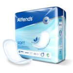 Attends Soft 4 Super 46-pack — blå förpackning märkt 4 Super och anatomiskt inkontinensskydd