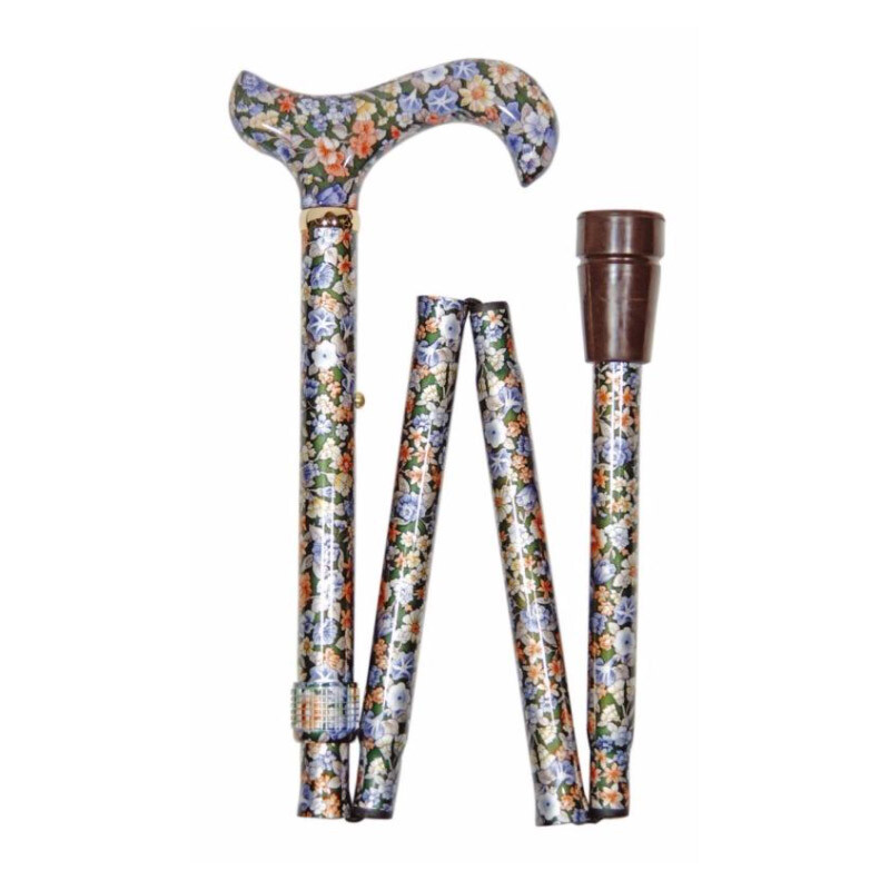 Hopfällbar käpp blommig – Classic Canes Autumn Gold med derby grepp och blommönster, hopvikt i fyra sektioner