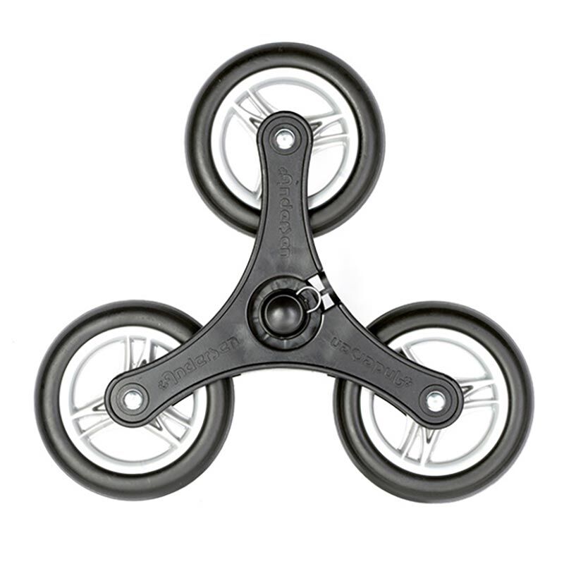 Andersen Hjul Shoppingvagn Trappgående 3x13 cm — svart trehjuls hjulstjärna med gummihjul