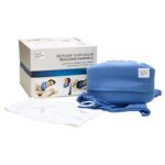 Eezyflow sovkrage mot snarkning med förpackning, blått och vitt överdrag samt förvaringspåse