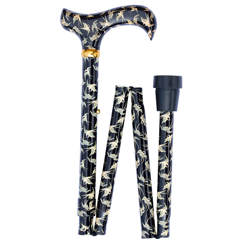 Hopfällbar käpp Svalor Classic Canes promenadkäpp svalmönster mässingkrage