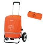Andersen Regnskydd Till Shoppingvagn – orange regnskydd med reflex på shoppingvagn och kompakt förvaringspåse