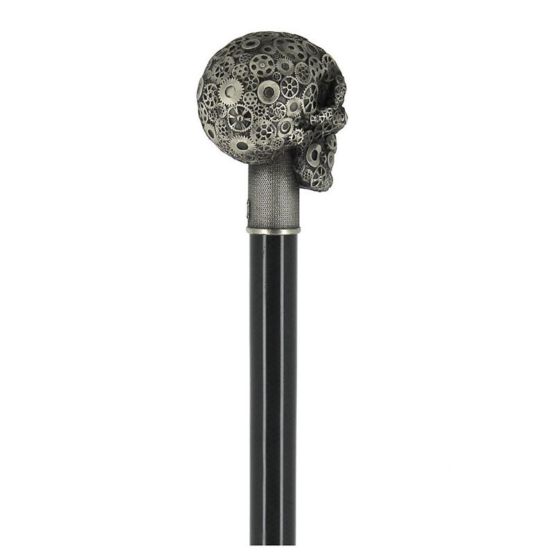 Cannes Fayet formell käpp med dödskalle – handtag i profil med kugghjul i vit brons