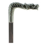 Käpp med drakhandtag i silverpläterad tenn – Cannes Fayet exklusiv promenadkäpp med kolfiber skaft
