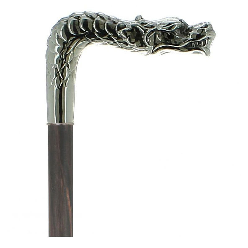 Käpp med drakhandtag i silverpläterad tenn – Cannes Fayet exklusiv promenadkäpp med kolfiber skaft