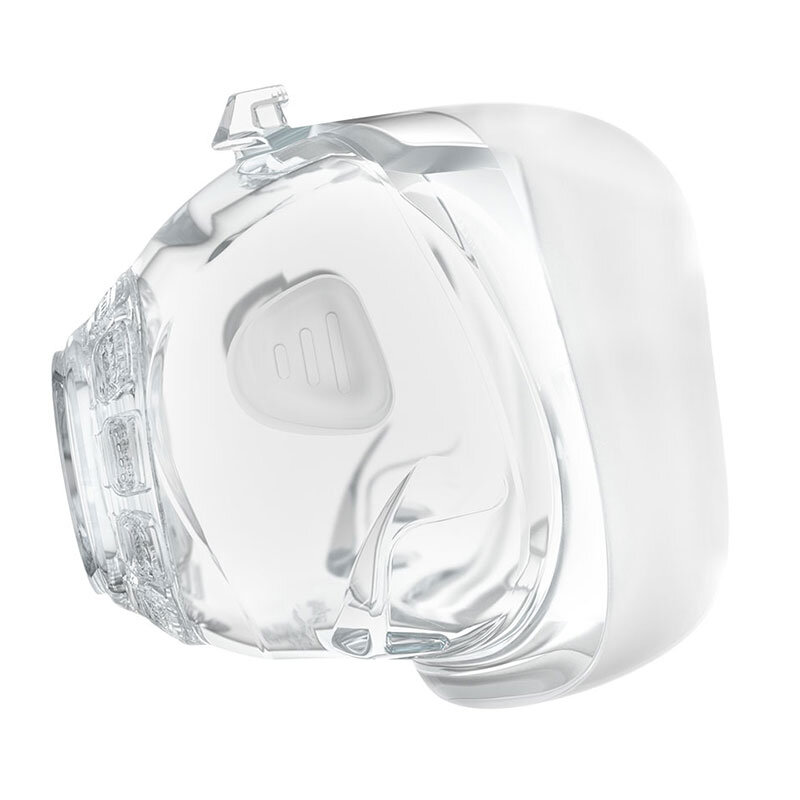 Resmed Mirage FX For Her mjukdel sett bakifrån med näsöppning och klickfäste till maskramen