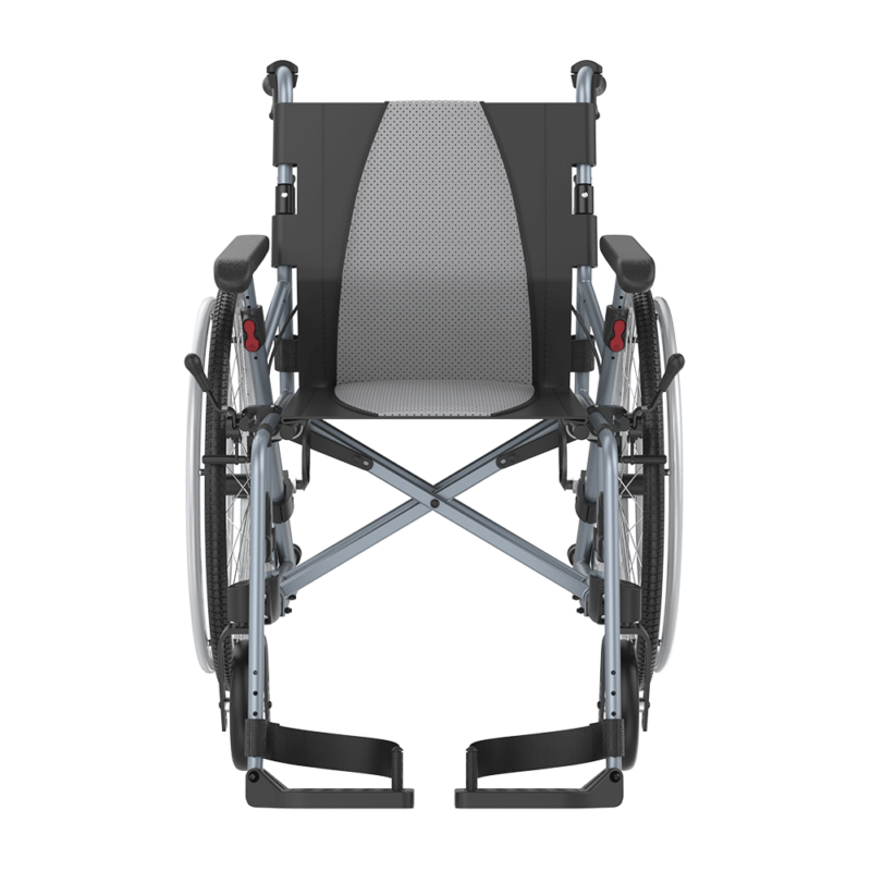 Rullstol ICON 35 LX Active framifrån rakt med fotplattor och sitsbredd synlig