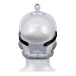 DreamWisp näsmask reservdel huvudband monterad på vit modellhuvud, sett bakifrån från Philips Respironics