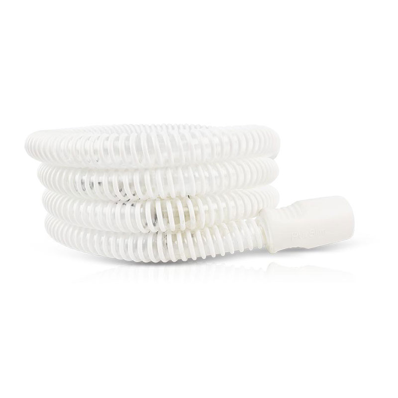 Purdoux PurSlim Slang 15 mm — vit hoprullad CPAP-slang med ände i vit plast