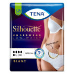 TENA Silhouette Normal Blanc Large 10-pack — lila förpackning med vita absorberande engångsunderkläder för dam
