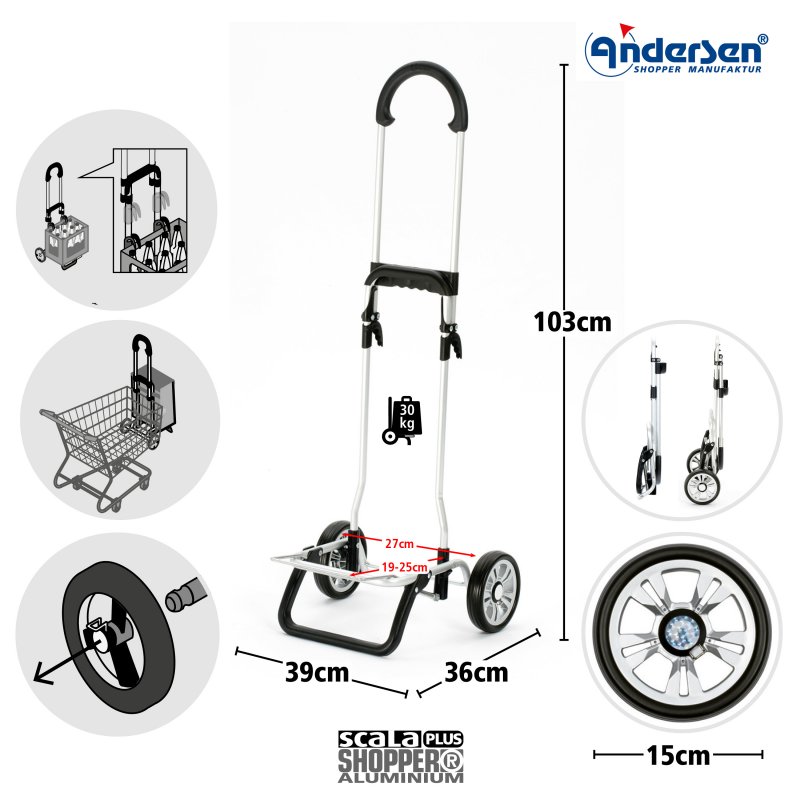 Andersen Scala Plus Weda framifrån med 15 cm hjul
