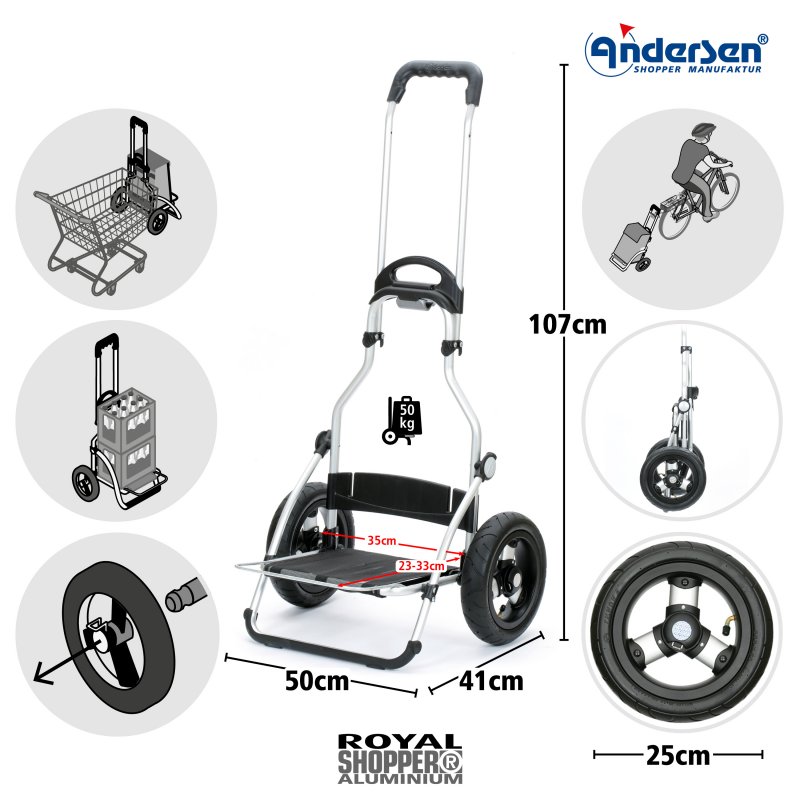 Andersen shoppingvagn Royal Hydro 2.1 med 25 cm lufthjul kullager