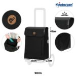Andersen Weda svart shoppingsäck med mått 35 x 48 x 22 cm och detaljer på fickor och vattentäthet