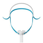 Komplett huvudband med blå remmar och justeringsspännen – framifrån