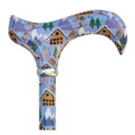 Justerbar käpp derby från Classic Canes – skidåkningsmönster med alplandskap, stugor och granar