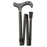 Hopfällbar käpp kolfiber ormskinnsmönstrad med derby-grepp – Gastrock fällbar resekäpp ihopfälld