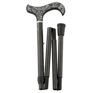 Hopfällbar käpp kolfiber ormskinnsmönstrad med derby-grepp – Gastrock fällbar resekäpp ihopfälld