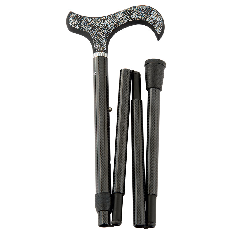 Gastrock Hopfällbar Käpp Kolfiber Ormskinnsmönstrad – Derby-Grepp med Reptilmönster Hopfällbar käpp kolfiber ormskinnsmönstrad med derby-grepp – Gastrock fällbar resekäpp ihopfälld