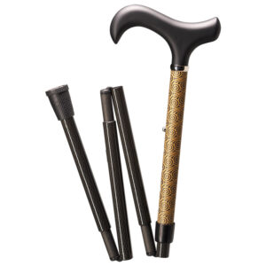 Hopfällbar käpp kolfiber guld med reflekterande dekor – Gastrock fällbar resekäpp ihopfälld