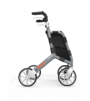 Trust Care Lets Shop rollator sedd från sidan – sidoprofil med slank design och stora hjul