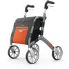 Trust Care Lets Shop rollator med shoppingväska i silver – fällbar utomhusrollator med inbyggd sits