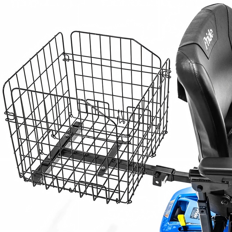 RBP Vikbar Korg monterad på mobilitetsskoter Vikbar korg mobilitetsskoter med universellt fäste – RBP tillbehör förvaring elscooter