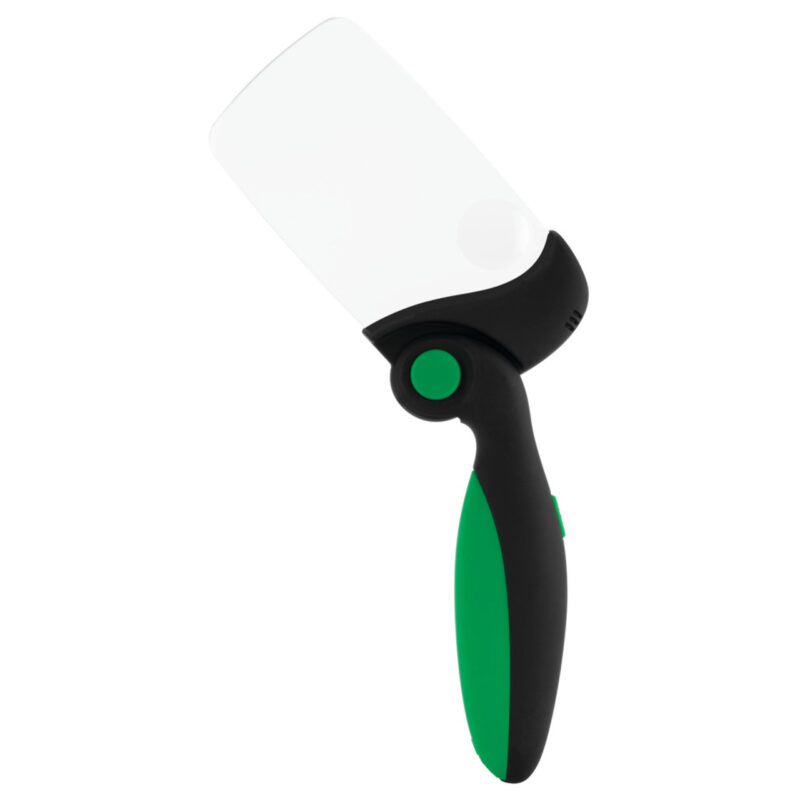 RBP Förstoringsglas Vikbar Med LED Lampa – svart och grönt handhållet förstoringsglas med rektangulär lins och LED