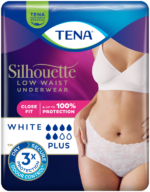 TENA inkontinensskydd dam vit absorberande – Silhouette Plus White Large 10-pack förpackning med trippelt skydd mot urinläckage