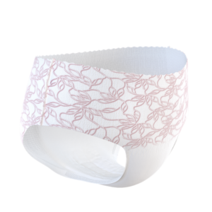 Vit engångstrosa med ljusrosa blommönster och låg midja i hipsterstil