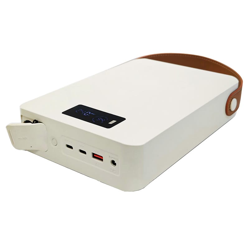 iRun Power M-300 CPAP-batteri iRun Power M-300 CPAP-batteri — bärbart reservbatteri, sett från port-sidan med LCD-skärm