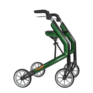 Lets Be Free rollator kolfiber i grönt, sedd från sidan med sits och kolfiberrör